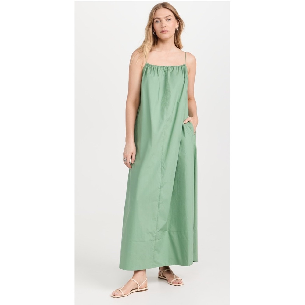 By Malene Birger Green Cotton Spaghetti Strap Maxi Tent Dress Pocket XS S